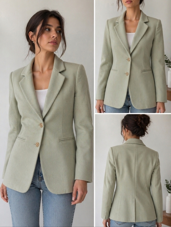 Sisley Jackets & Blazers - Sisley Italy Sage Green Wool Blazer S Tailored Minimalist Classic Chic